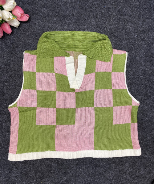 Green With Pink Sweater Vest