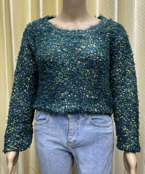 Green Round Neck Fur Pullover
