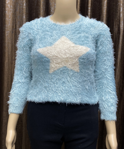 Sky Blue with White Star Fur Pullover