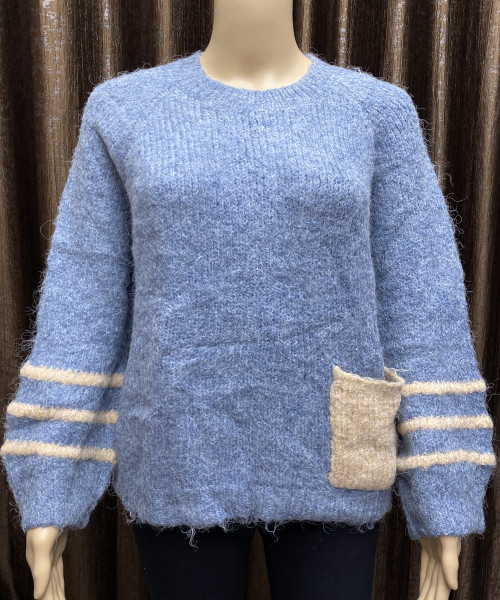 Sky Blue Fur Pullover With Front Pocket