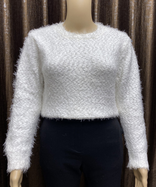 Off White Crop Winter Top