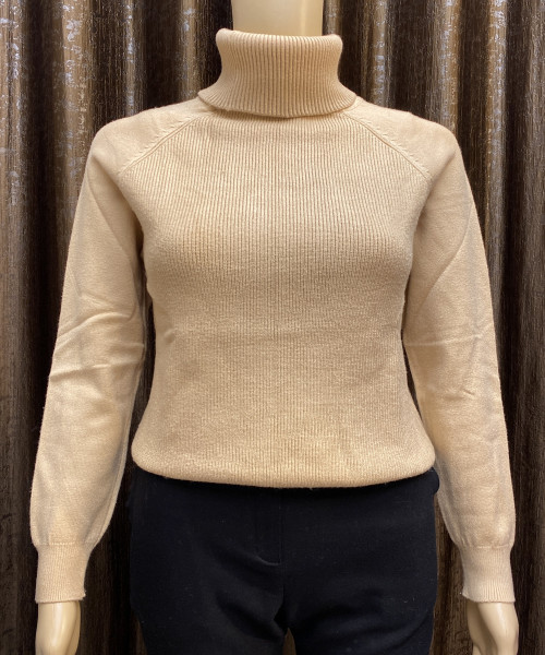 Brown High Neck Knitted Pullover