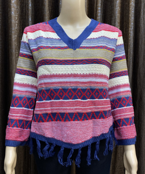 V Neck Multi Colour Knitted Pullover