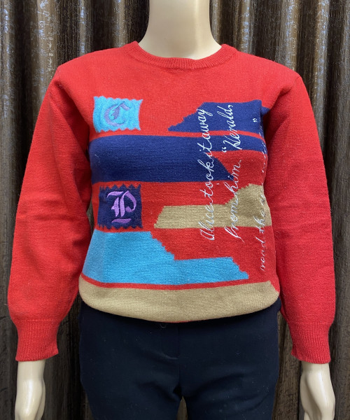 Red  Round Neck  Knitted Pullover