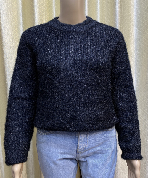 Black Round Neck Fur  Pullover