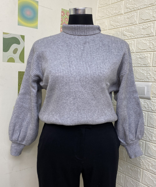 Grey Turtle Neck Knitted Pullover