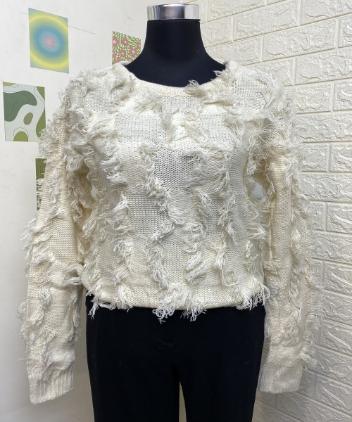 White Knitted Fur Pullover