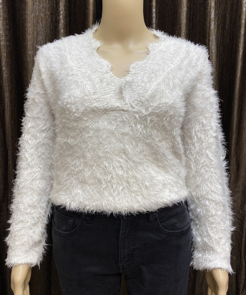 Fur V Neck Fur Pullover