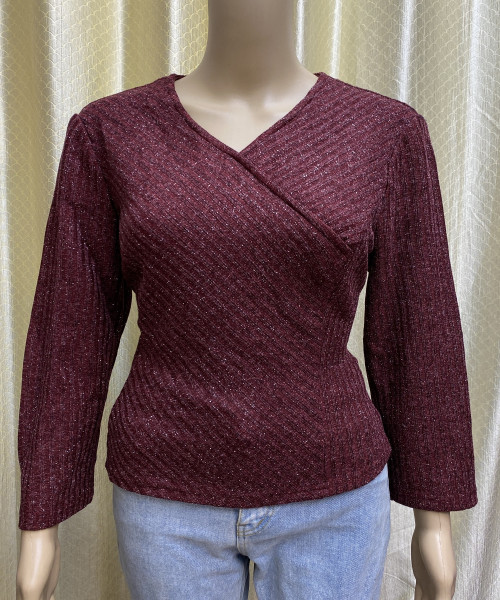Maroon V Neck Pre Winter Knitted Top