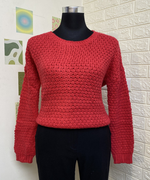 Red Round Neck Knitted  Pullover