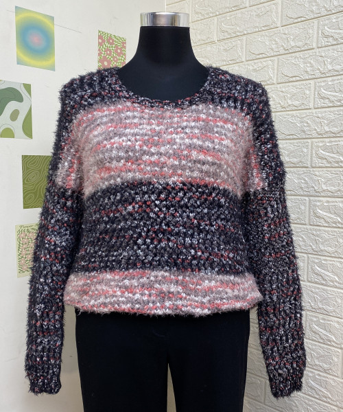 Black With  Pink  Fur Pullover