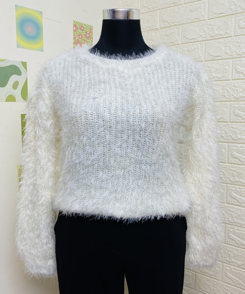 White  Winter  Fur Pullover