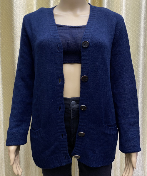 Navy Blue Knitted Winter Cardigan