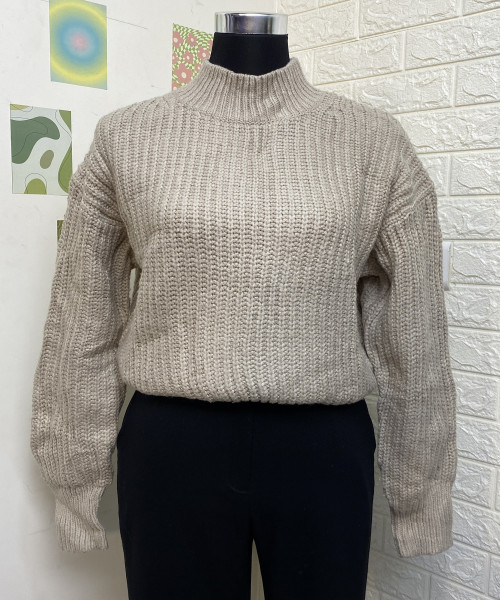Turtle Neck Light Brown Knitted Pullover