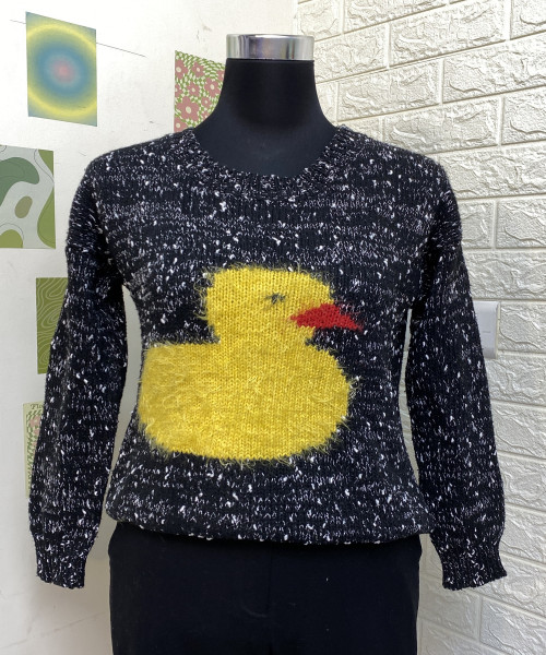 Black With Yellow Printed Knitted Pullover
