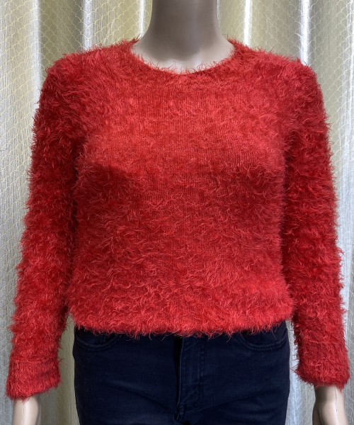 Red Fur Pullover With Round Neck
