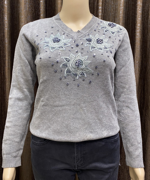 Grey V Neck Pre Winter Top