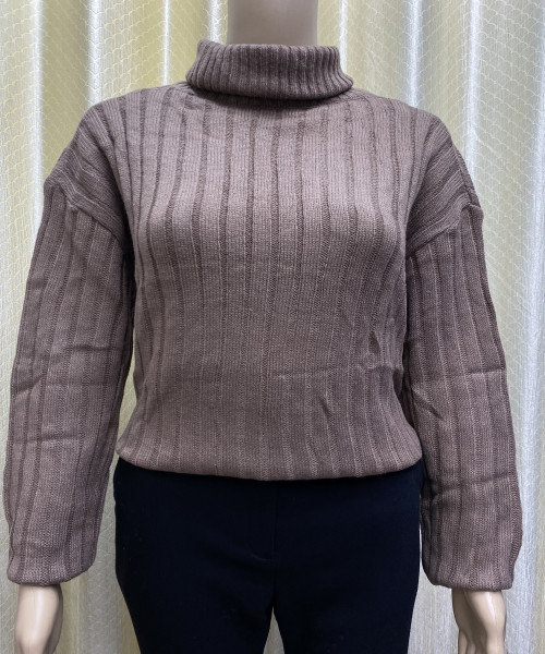 High Neck  Brown  Knitted Pullover