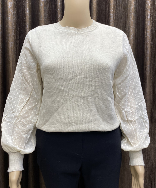Off White Round Neck Pre Winter Knitted Top