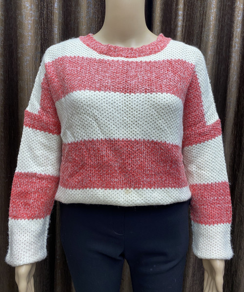 Pink With White Pre Winter Knitted Pullover