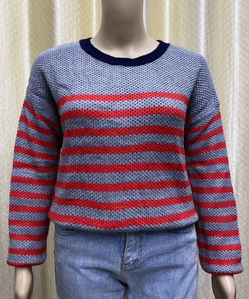 Red With Grey Line Knitted Pullover