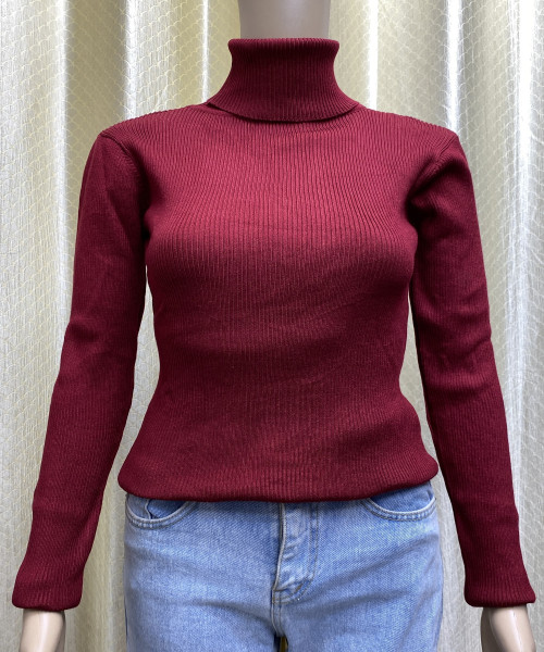 Maroon High Neck Knitted Top