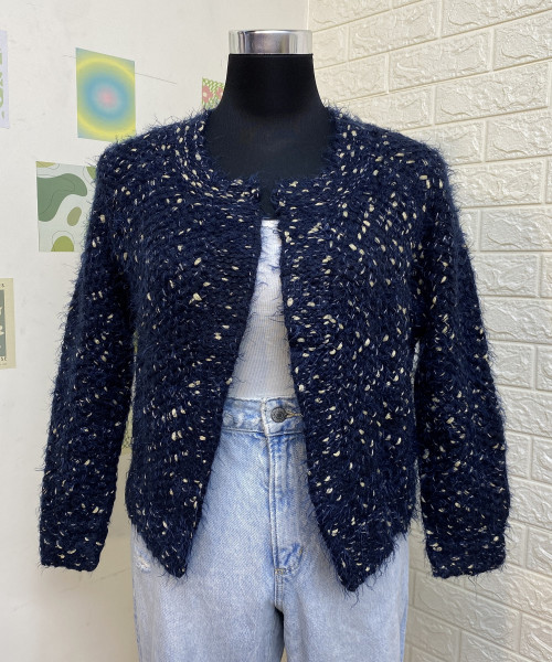 Navy Blue With White Fur Shrug