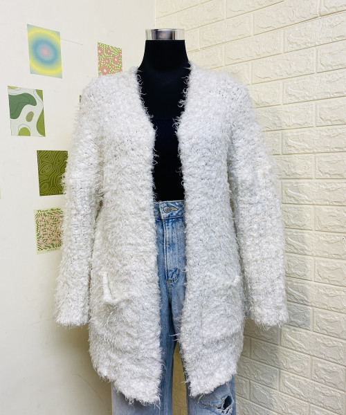 White Long Fur Shrug