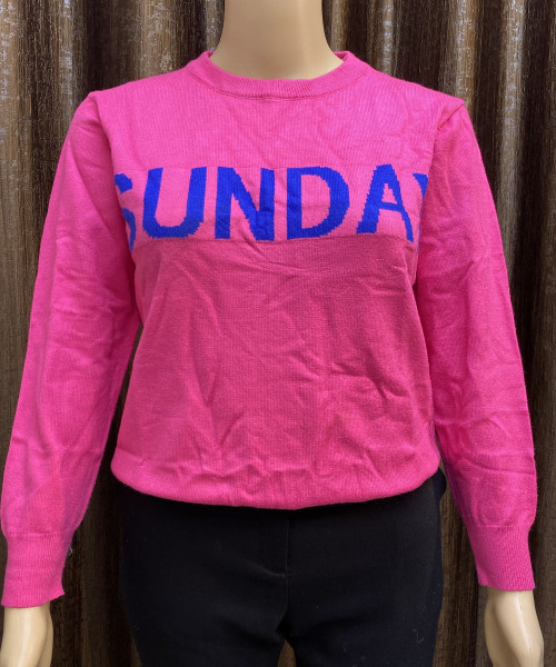 Pink Printed Knitted Pullover
