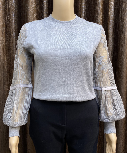 Grey Round Neck Knit Top