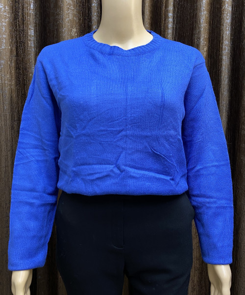 Blue Round Neck Pre Winter Knitted Top