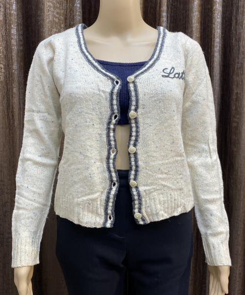 Off White With Black Pre Winter Knitted Cardigan