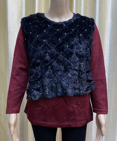 Maroon With Black Long Knit Top
