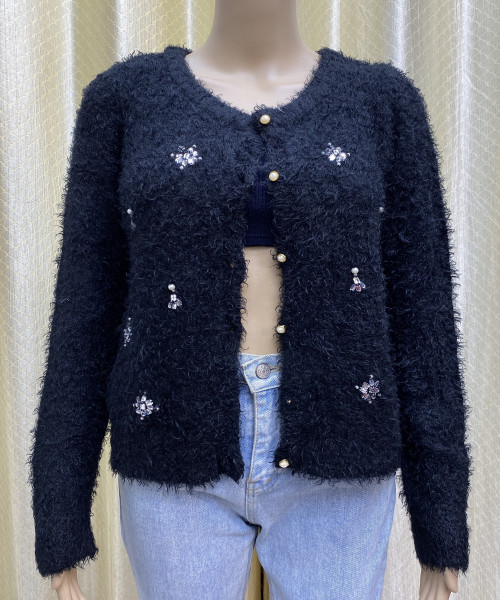 Navy  Blue  Fur  Cardigan