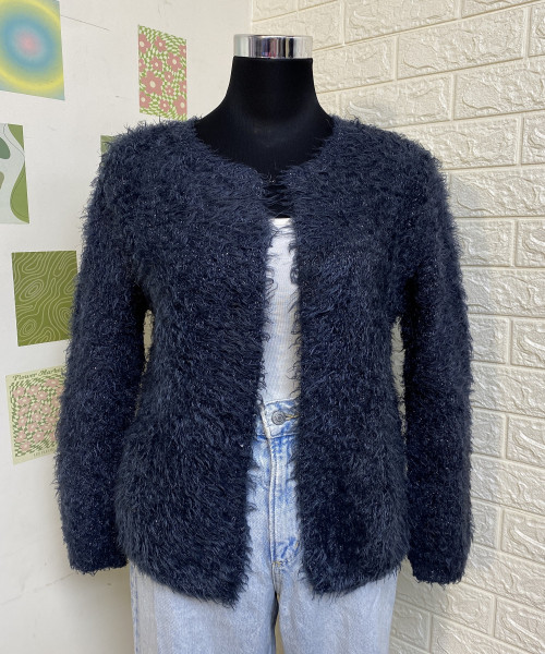 Navy Blue Soft Fur Winter Shrug