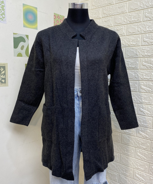 Grey Long  Knitted  Shrug