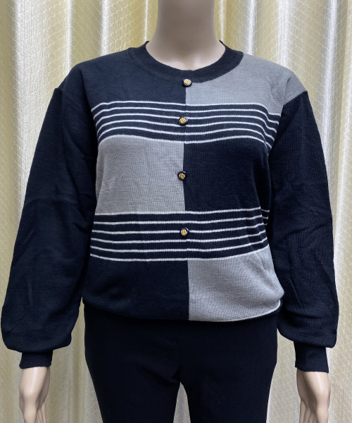 Black With Grey Round Neck Winter Top