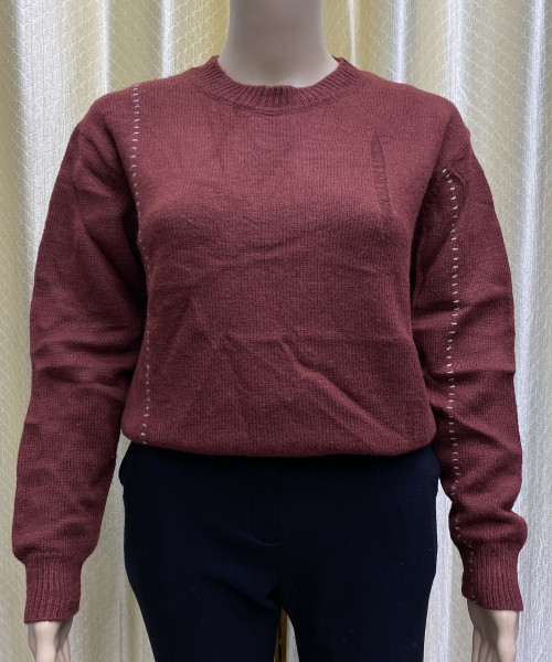 Maroon Round  Neck Knitted  Pullover
