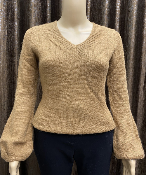 Brown V  Neck  Knitted Top