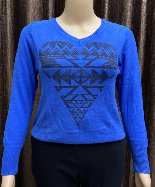 Blue With Black Print Knitted Top