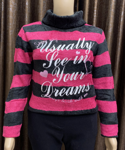 Pink With Black High Neck Top