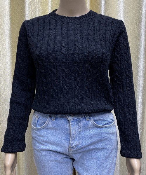 Black Knitted Pre Winter Top With Round Neck