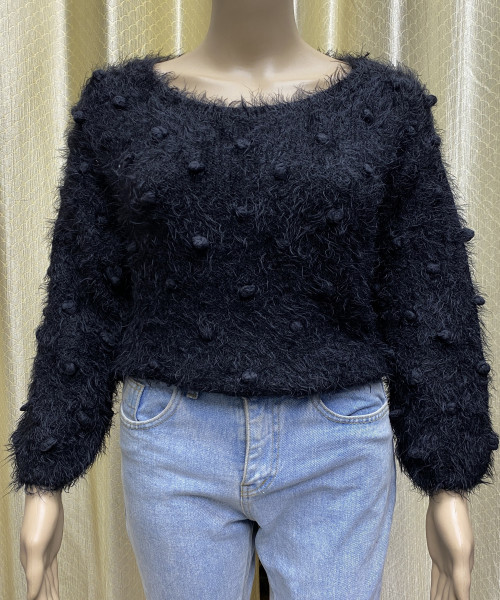 Black Pre Winter Fur Pullover With Round Neck