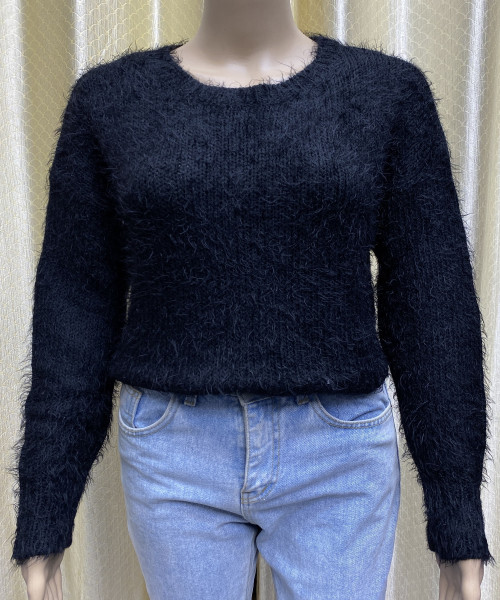 Round Neck Black Colour Pre Winter Fur Pullover