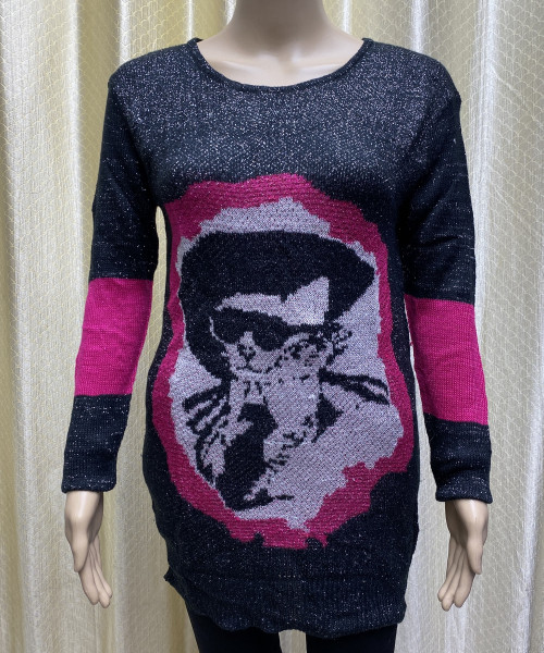 Black With Pink Pre Winter Knitted Top