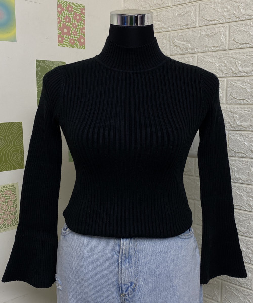 Black Turtle Neck Knitted  Pullover