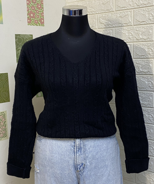Black V Neck Winter Pullover
