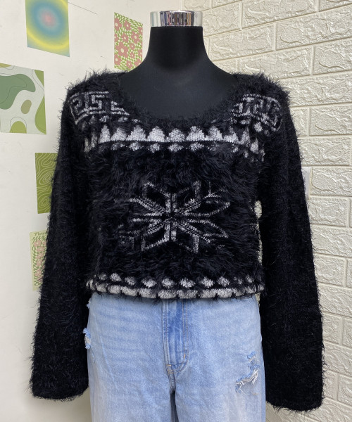 Black With White  Winter Fur  Pullover