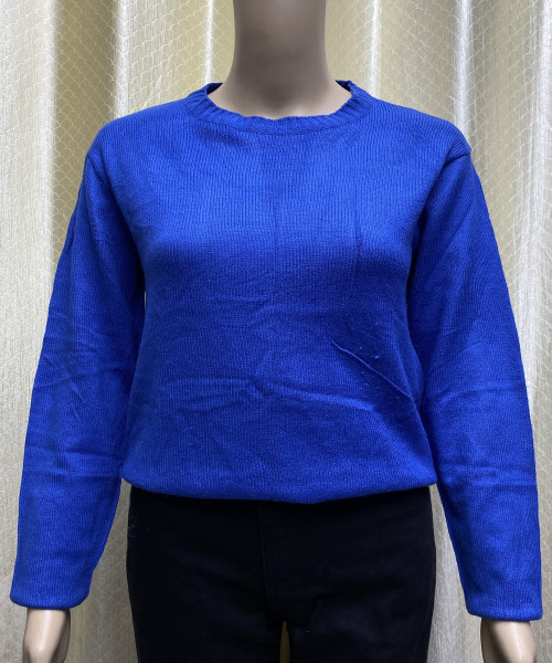 Blue  Round  Neck  Knitted Pullover