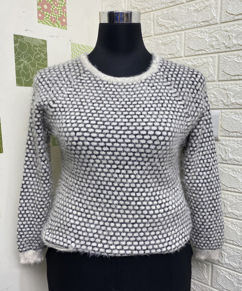 Black With White  Dot Fur Pullover